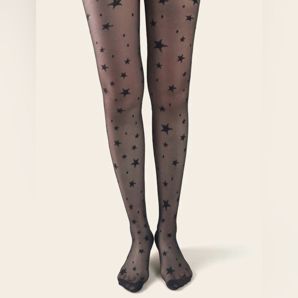 Black Star Print Mesh Tights - Picture 4 of 11